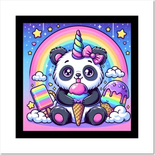 Unicorn Panda Eating Ice Cream Posters and Art